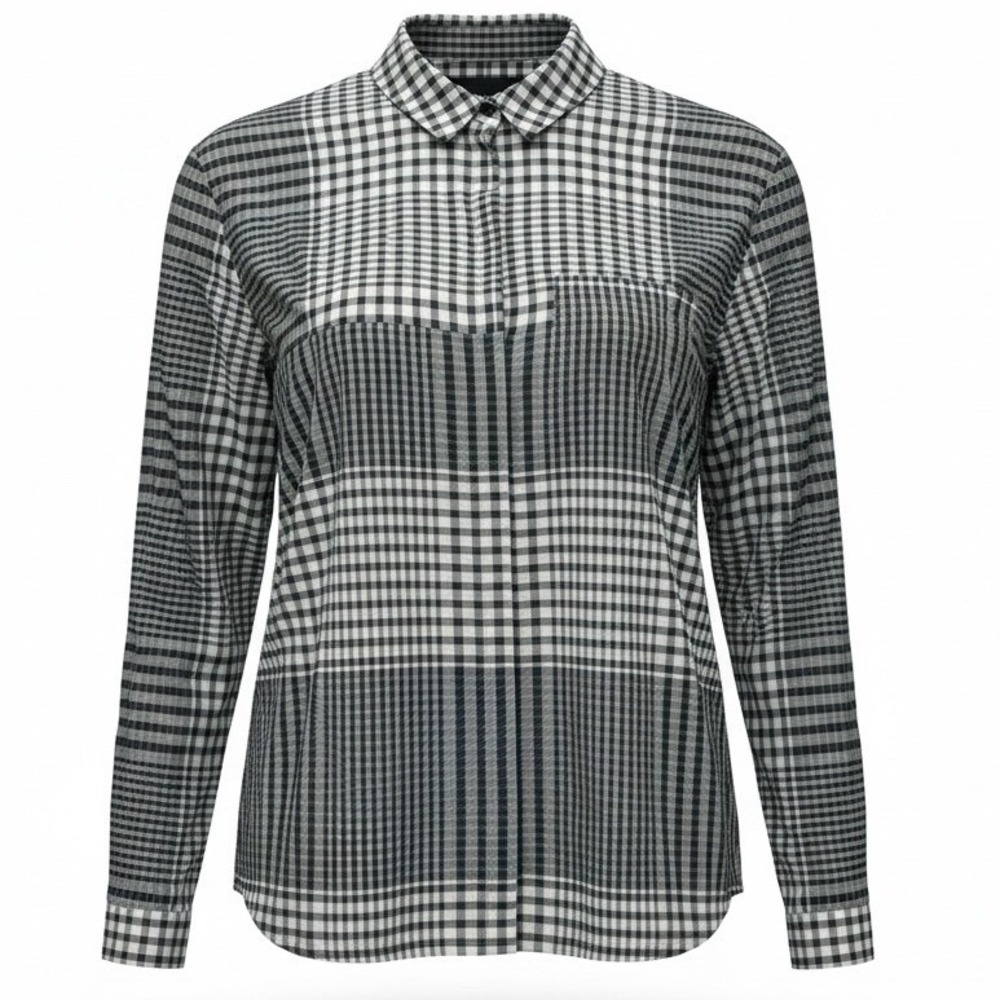 Lafayette 148 New York Women's SMALL Gray Plaid Long Sleeve Button Down Shirt - Picture 1 of 7